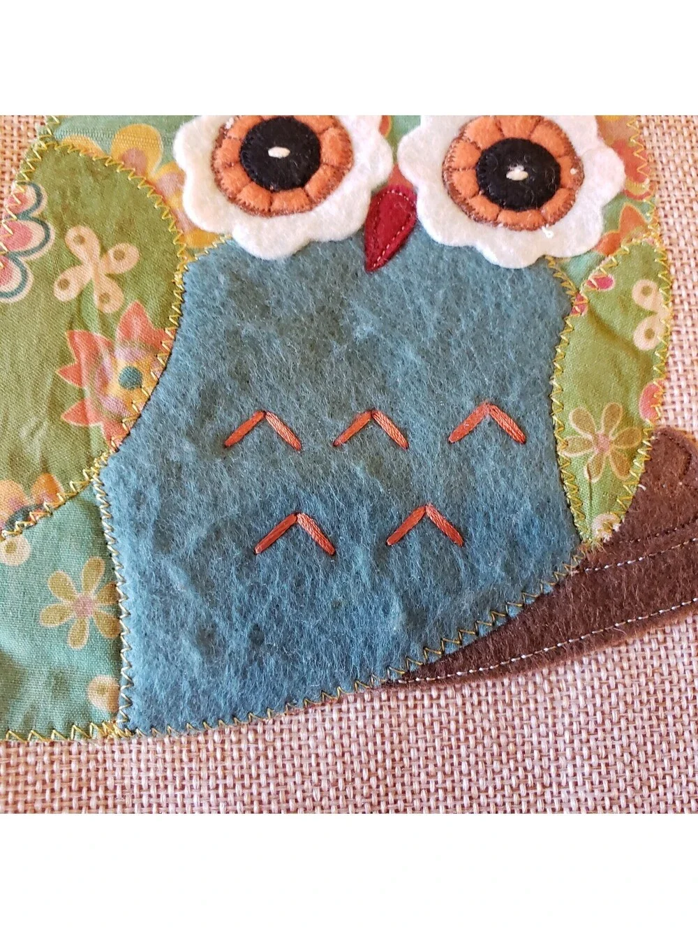 Owl Table Runner Floral Felt Applique Embroidery Ribbon Spring Summer Pink